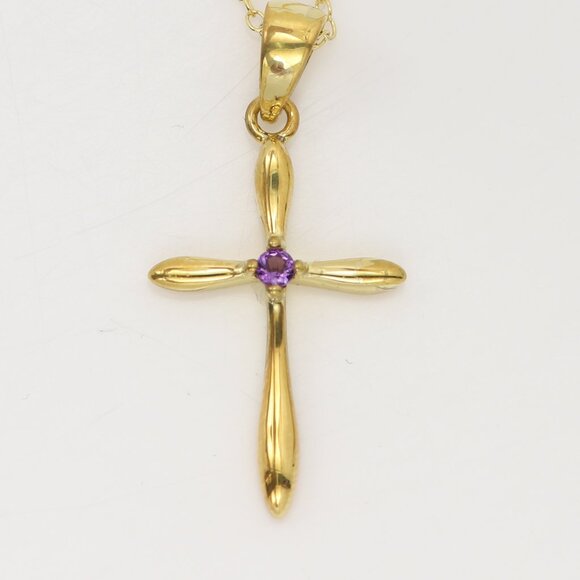 Silver Cross Natural Purple Amethyst Cross Pendant plated with 14k gold - Picture 1 of 10